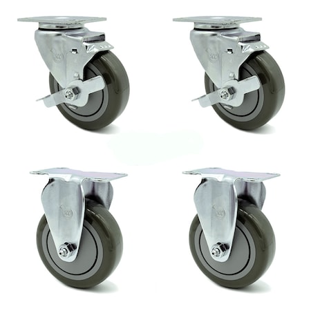 Service Caster 4 Inch Gray Polyurethane Swivel Top Plate Caster Set with 2 Brakes 2 Rigid SCC SCC-20S414-PPUB-TLB-2-R414-2
